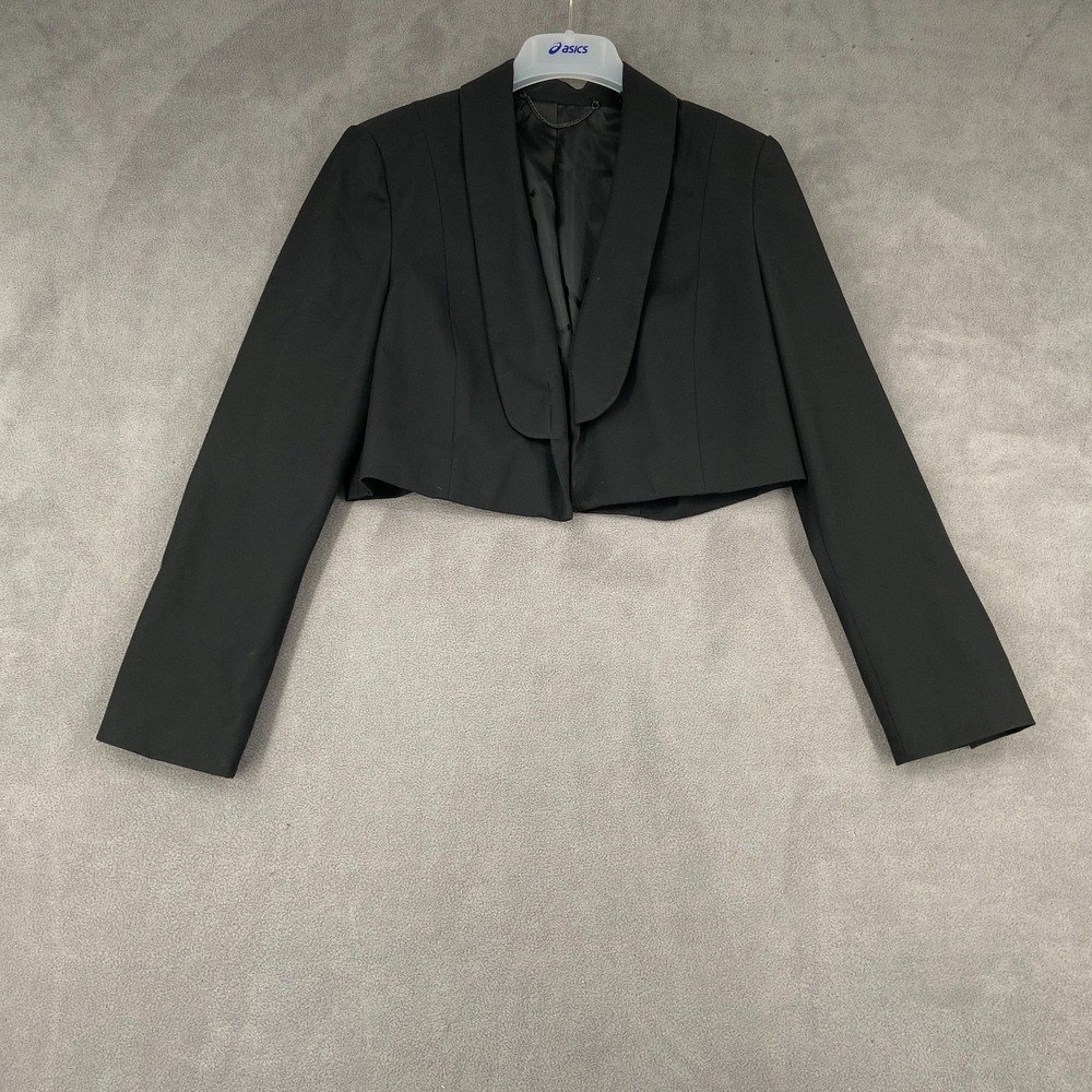 AllSaints Cropped Blazer Jacket Women's 6 Black Formal Shawl Collar Open Front - Picture 1 of 10
